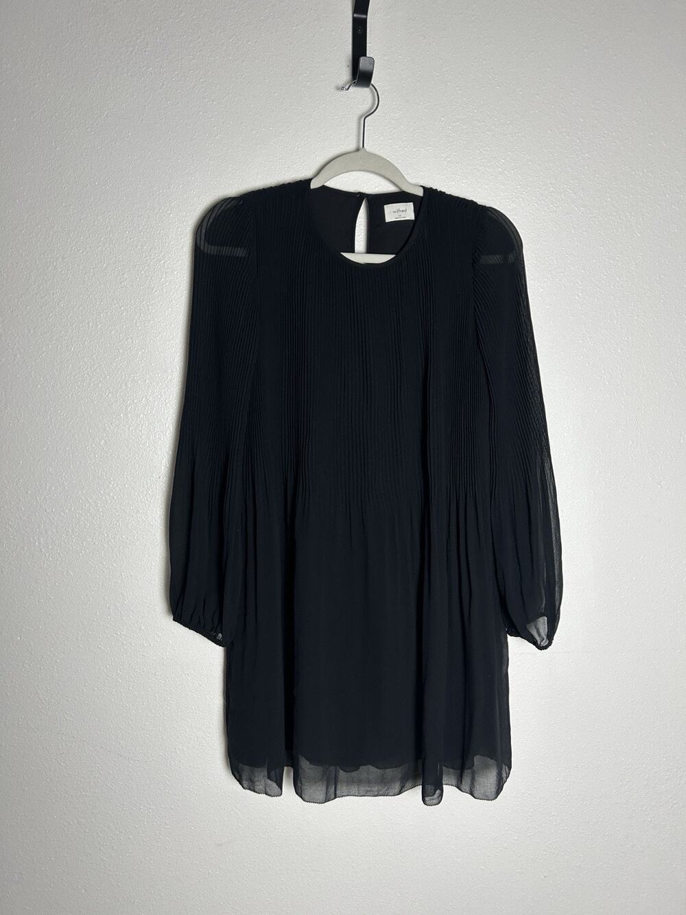 Wilfred Daydreamer Mini Dress Black Pleated Chiffon Long Sleeve Women’s XS